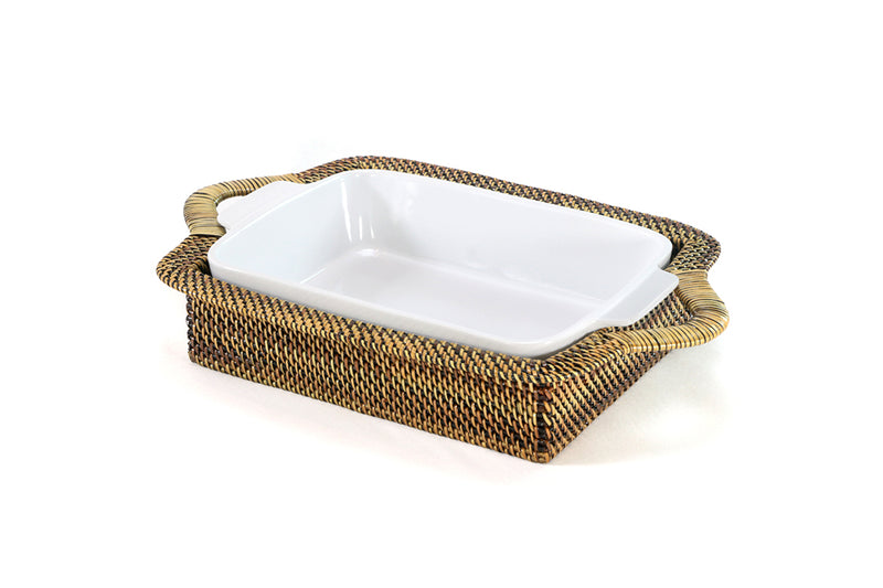 Calaisio Rectangular Casserole Basket with Stoneware Roaster, Medium 2QT