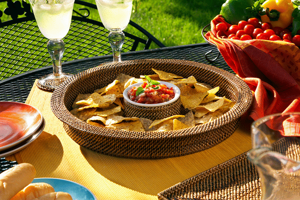 Chip And Dip with Round Stoneware 8 oz Dish, 13.75” Diameter